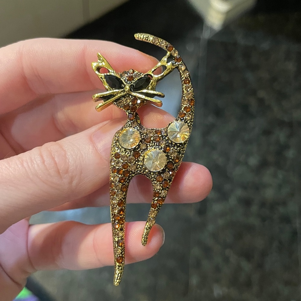 Gold & Brown Cool Cat Brooch